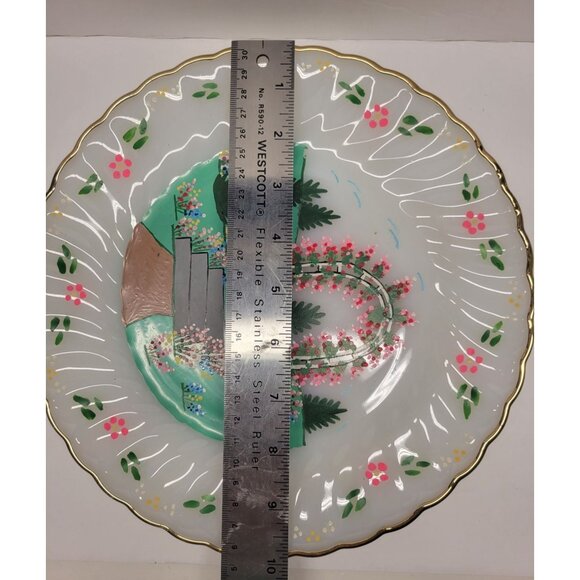 Hand Painted Vintage Milk Glass Decorative Plate Anchor Hocking - Picture 9 of 10